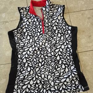 Women's Sleeveless Golf Top - tgw - Black White And Red - Medium